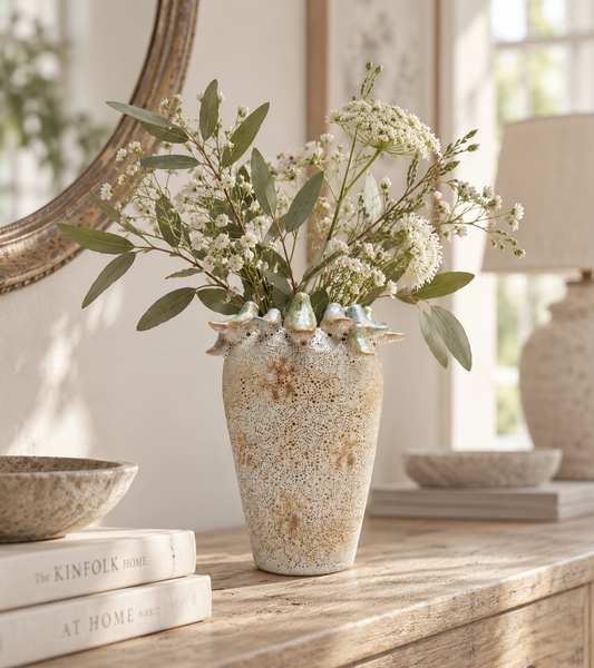 Handmade Ceramic Bird Vase – Blue & Green, 22cm