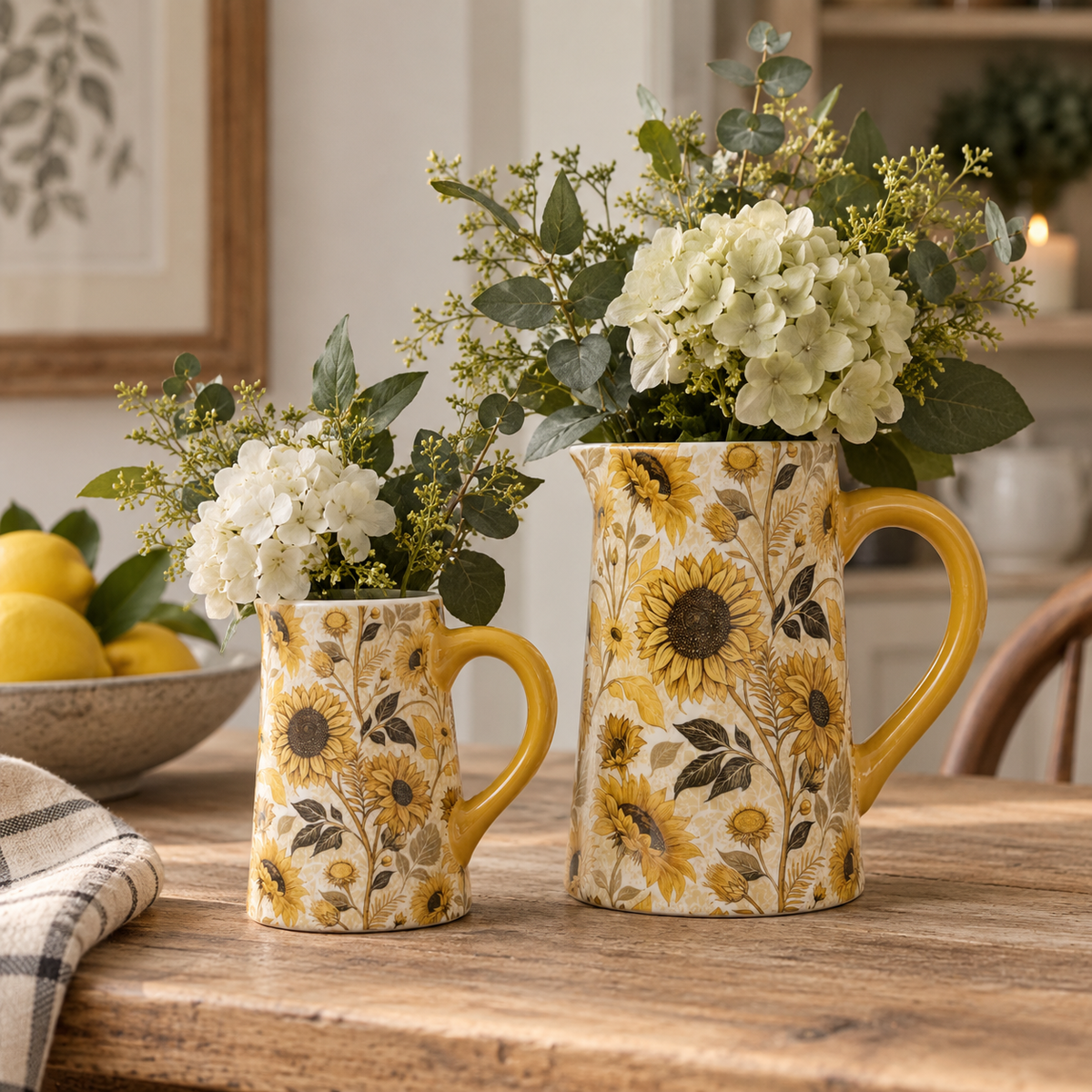 Sunflower Print Ceramic Jug Vase in Various Sizes