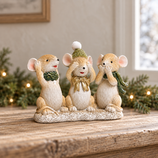 Festive Hear No Evil, See No Evil, Speak No Evil Mice Ornament