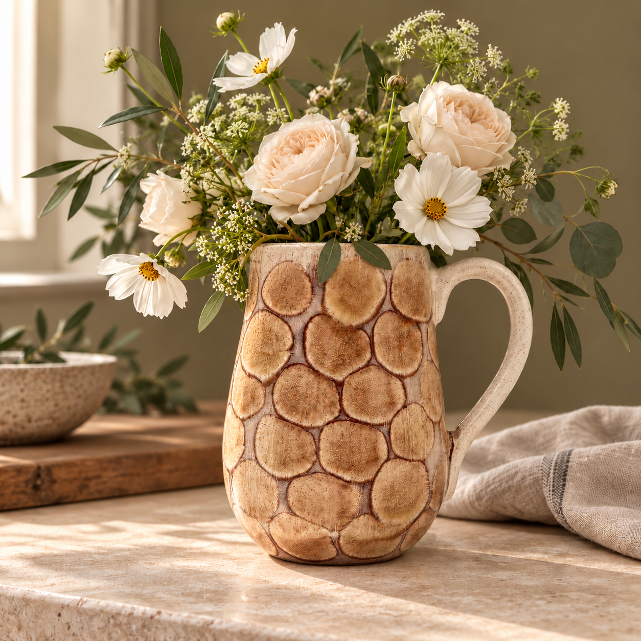 Tortoise Shell Ceramic Jug in Brown