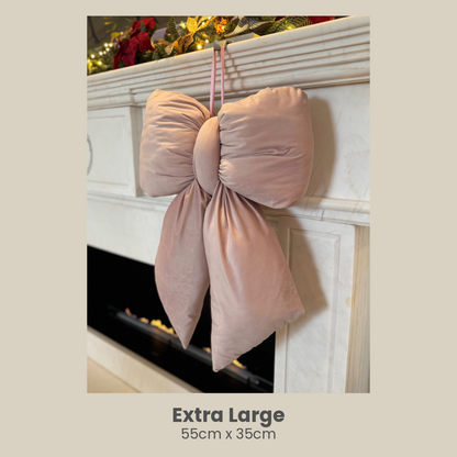 Powder pink velvet plush bow – Medium 25cm x 15cm