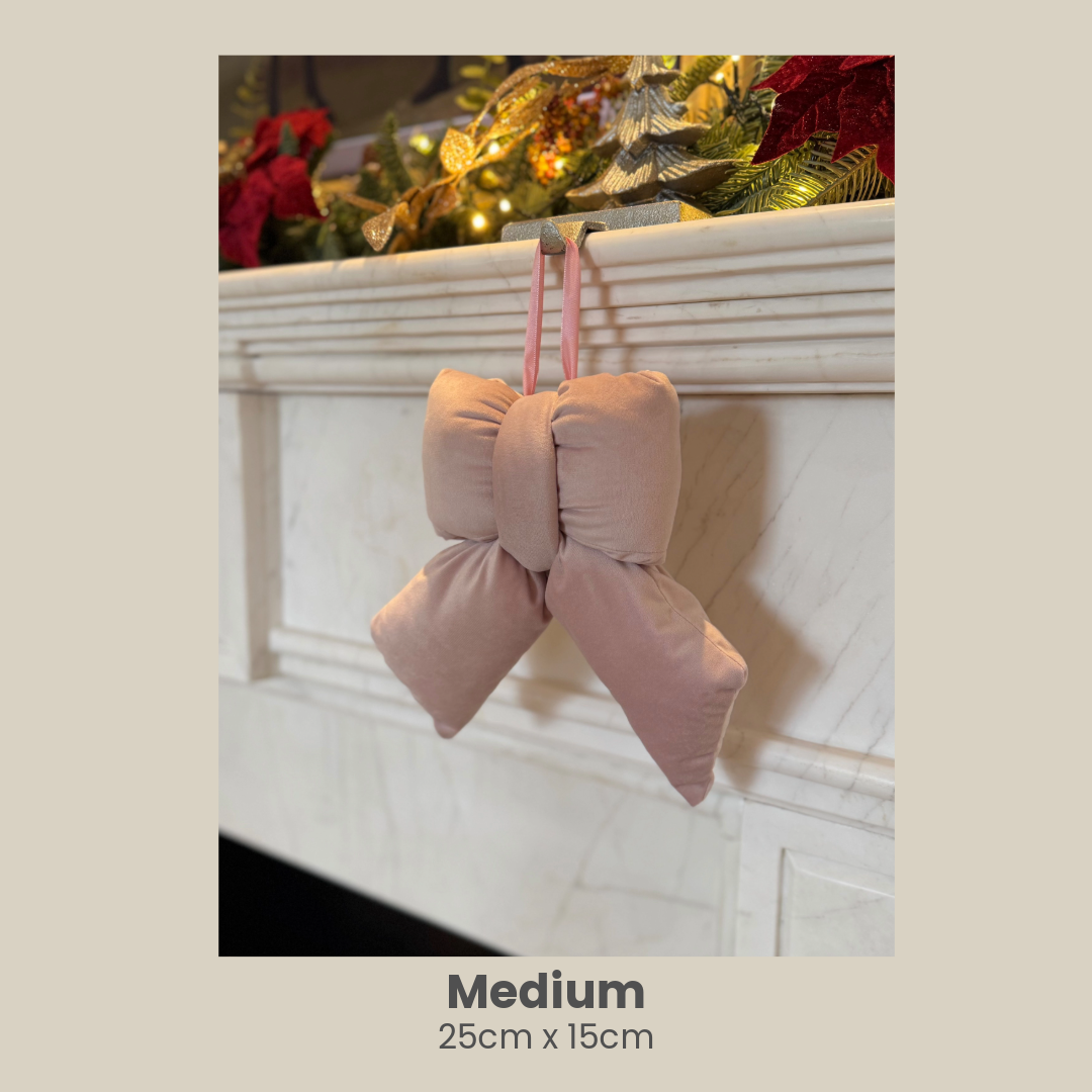 Handcrafted powder pink velvet bow for doors and wreaths