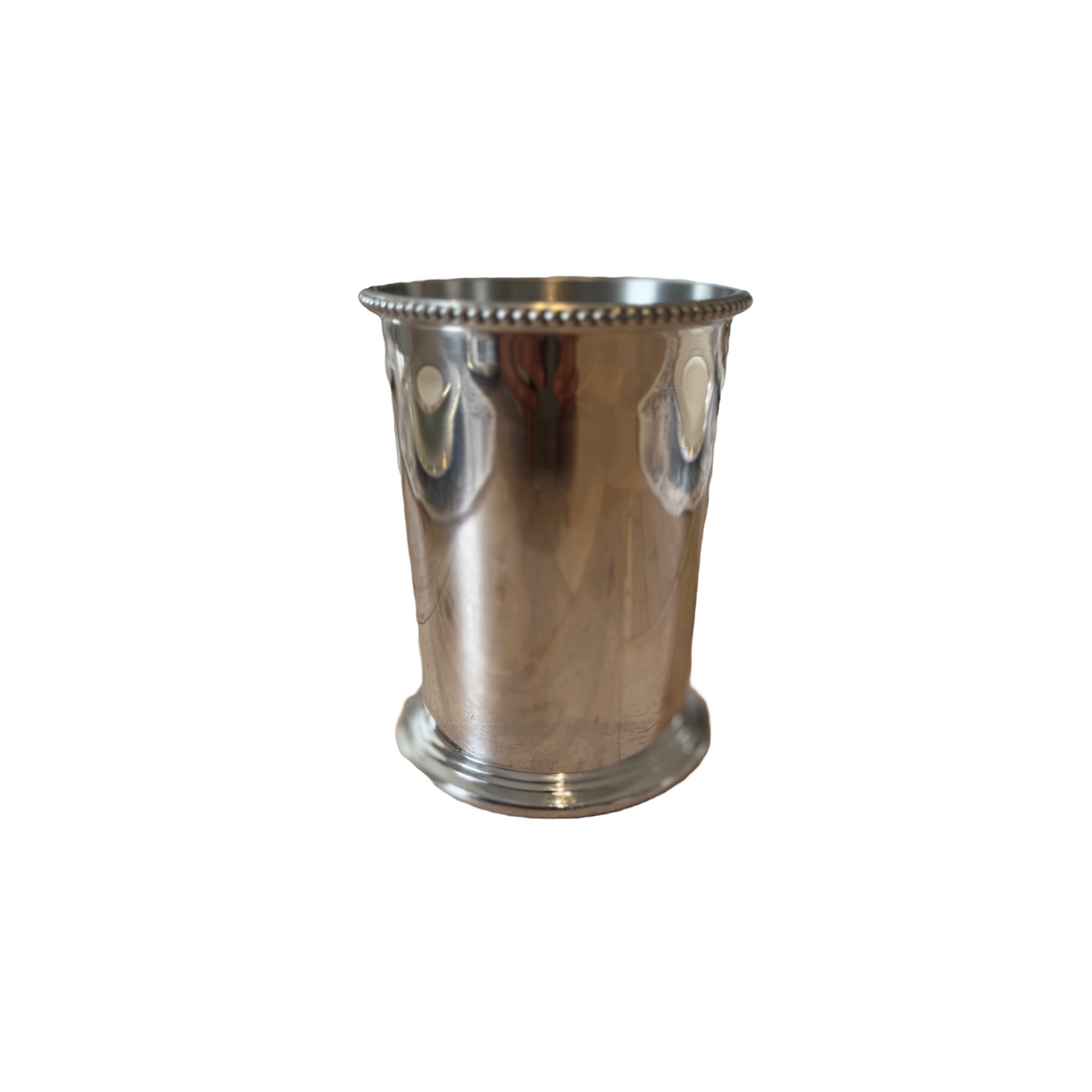 Polished pewter cup for table and shelf styling