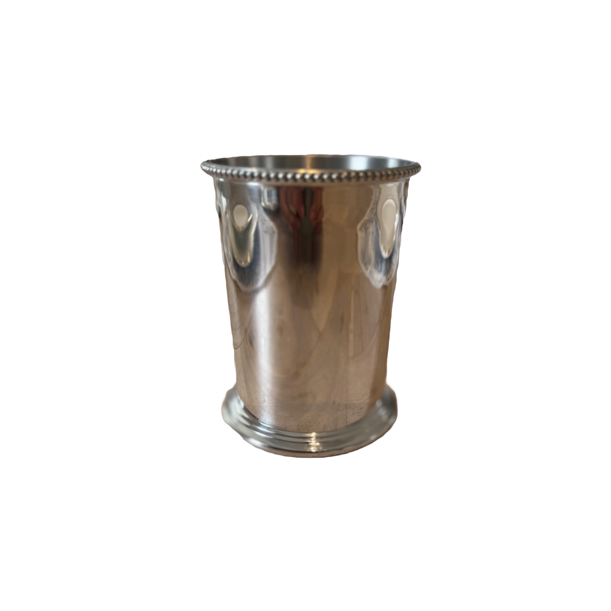 Polished pewter cup for table and shelf styling