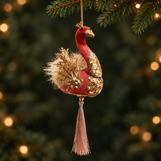 Flamingo Christmas Decoration with Gold Wings – 22cm
