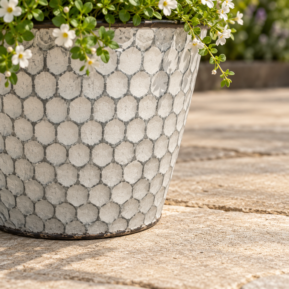 Vintage Honeycomb Galvanised Metal Planters