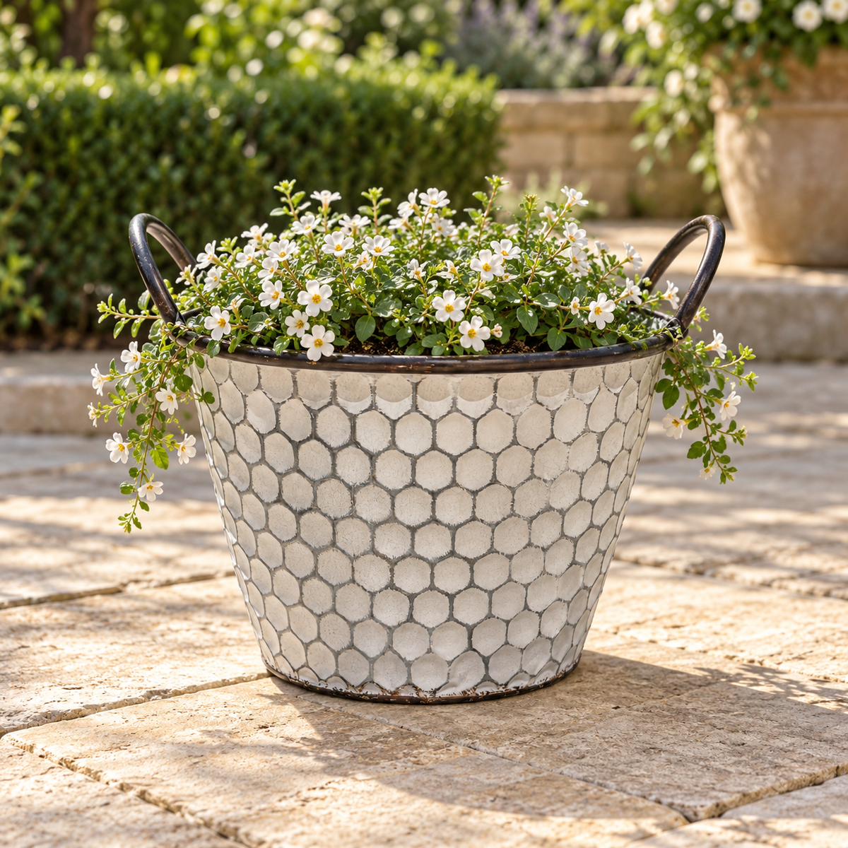 Vintage Honeycomb Galvanised Metal Planters