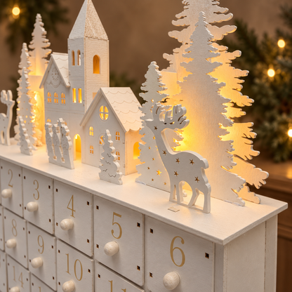 White Wooden Light-Up Advent Calendar – 35cm