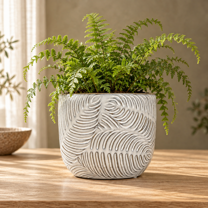 Embossed Leaf Ceramic Planter – Small or Medium