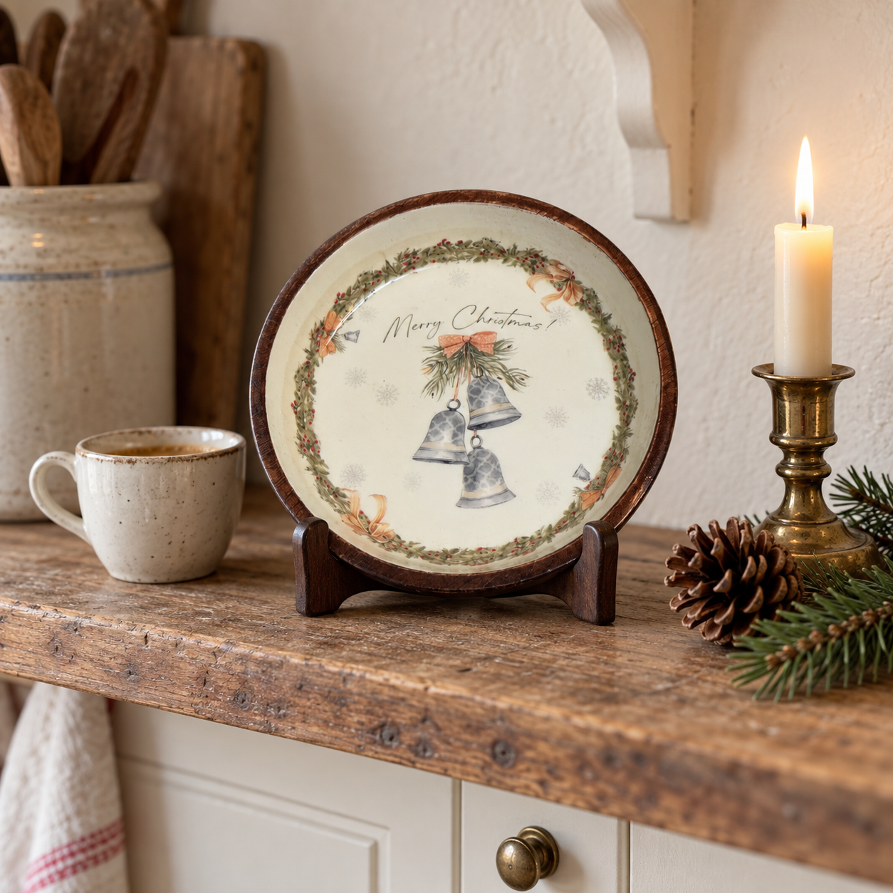 Christmas Bells Wooden Decorative Plate – 16cm