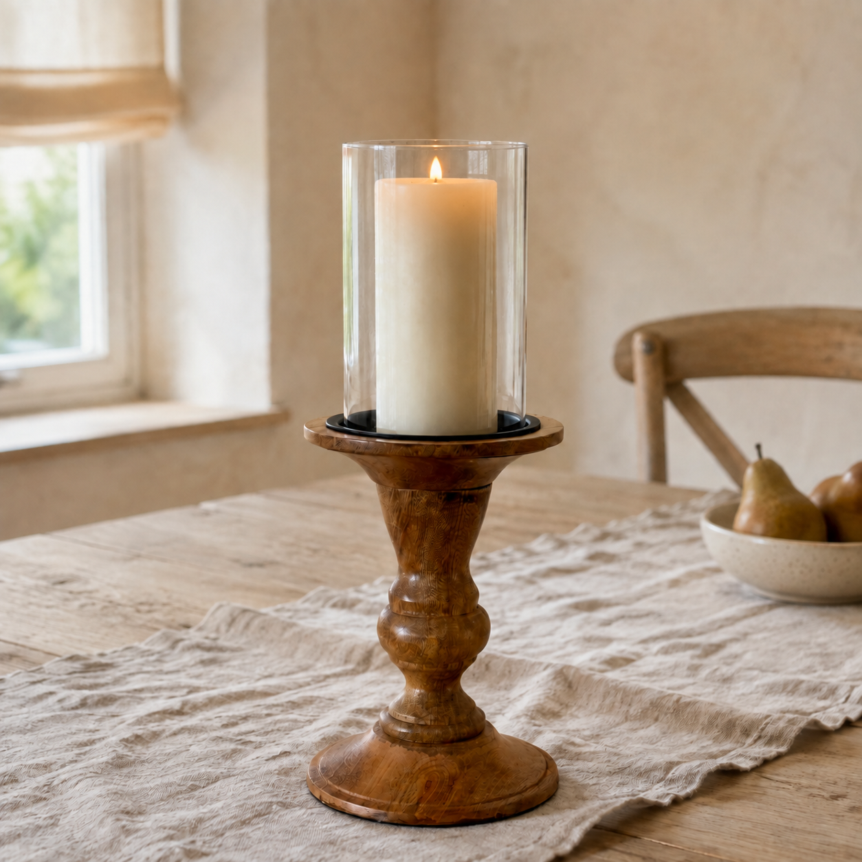 Alderley Wood & Glass Hurricane Candle Holder – 35cm