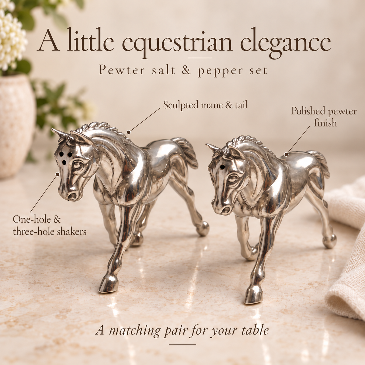 Pewter Horse Salt and Pepper Shaker Set