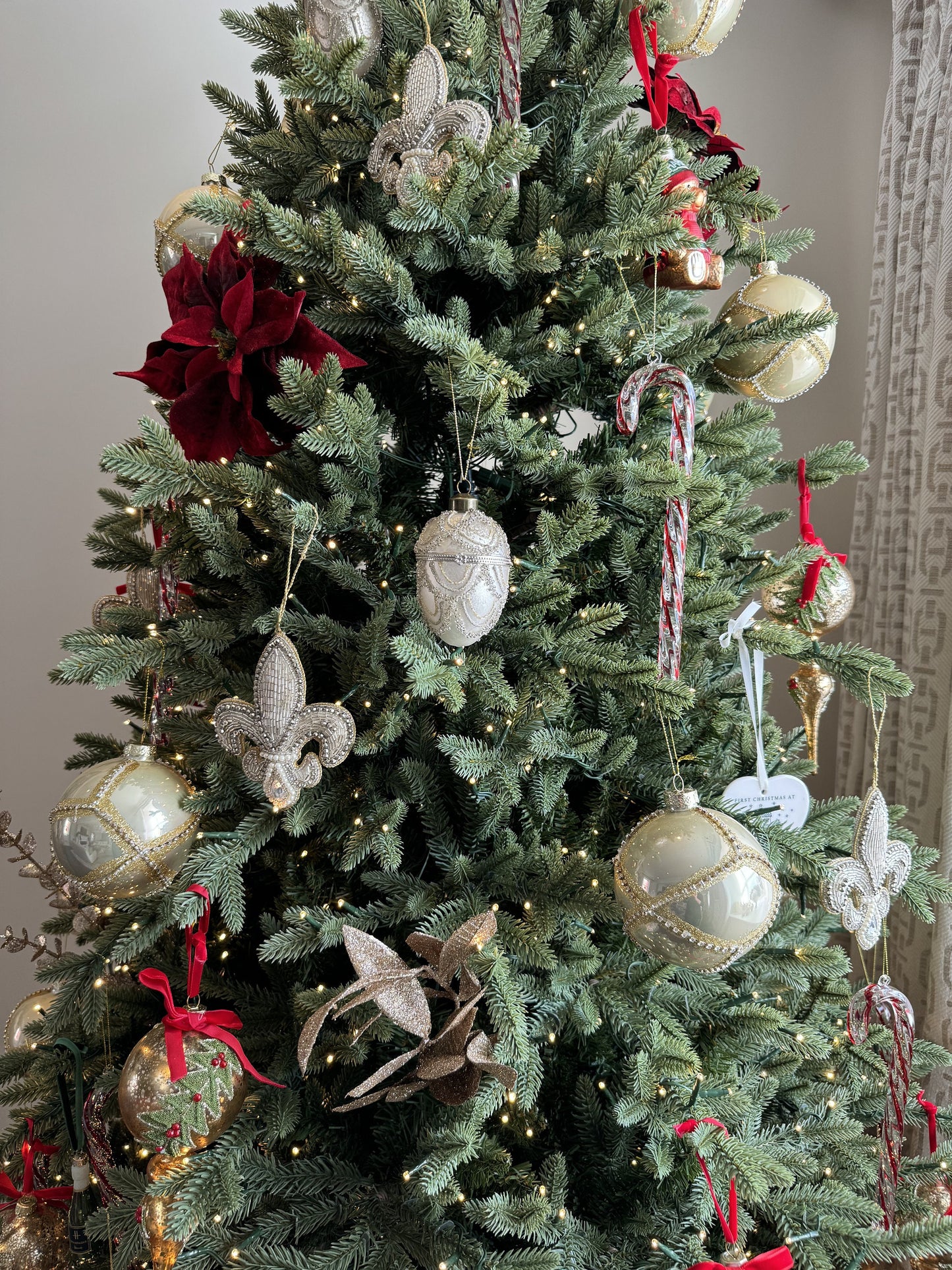 Hand Decorated Glass Egg Bauble in Champagne