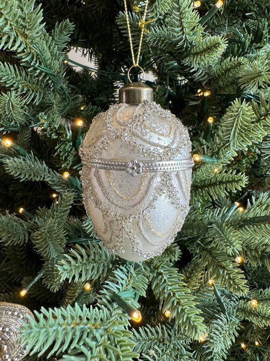 Hand Decorated Glass Egg Bauble in Champagne