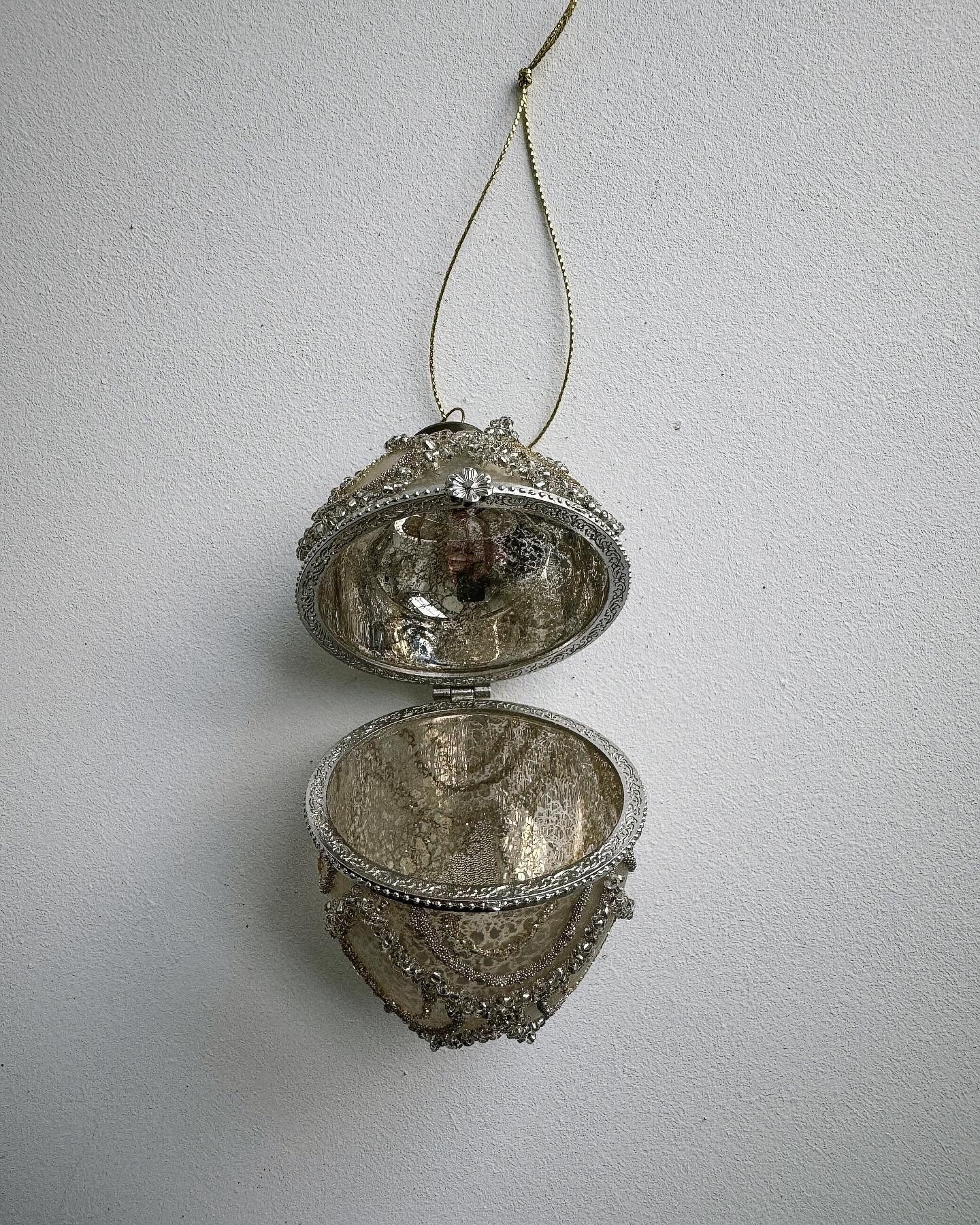 Hand Decorated Glass Egg Bauble in Champagne