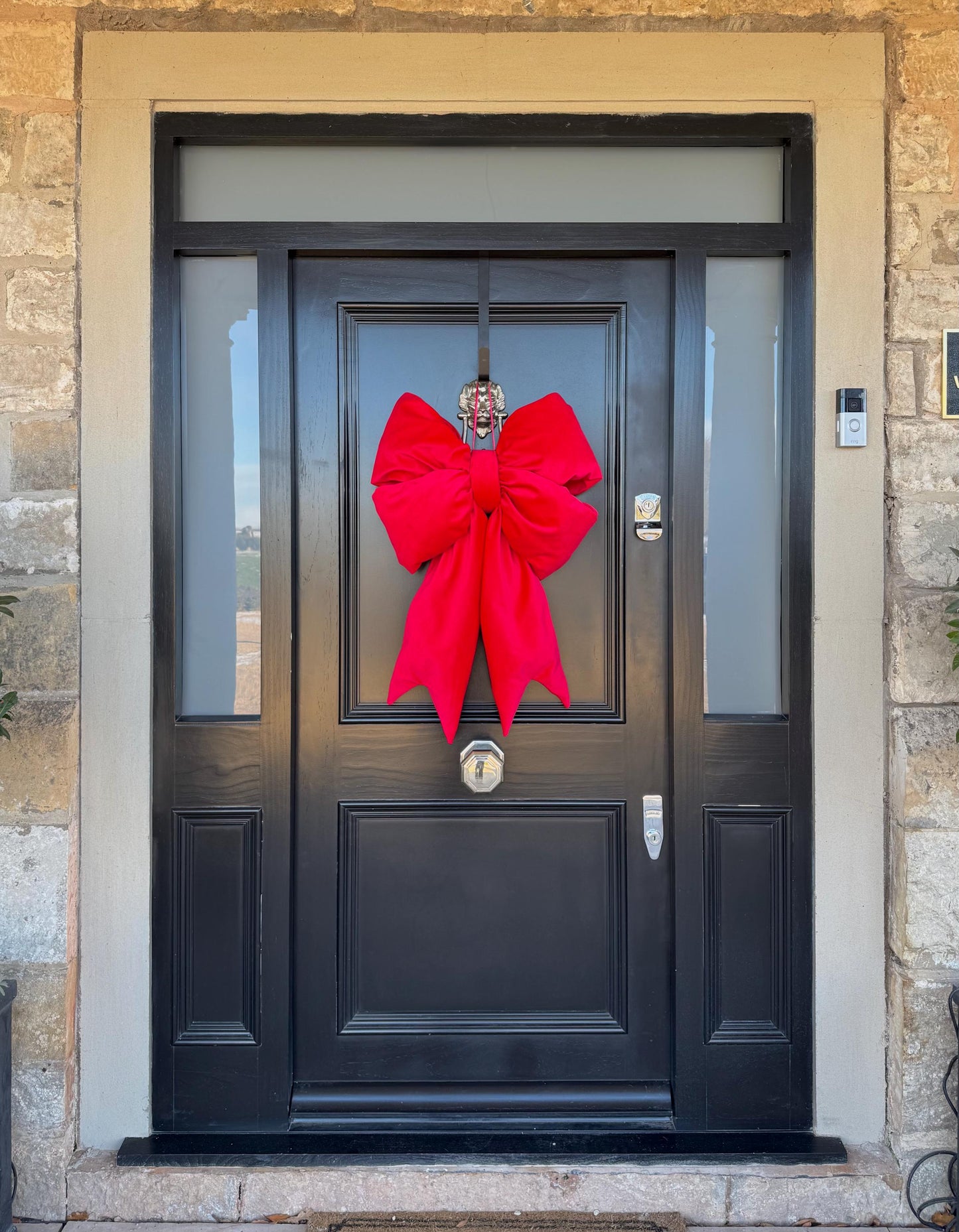 Red Velvet Double Plush Bow - Decor for Doors and Christmas Trees 85cm