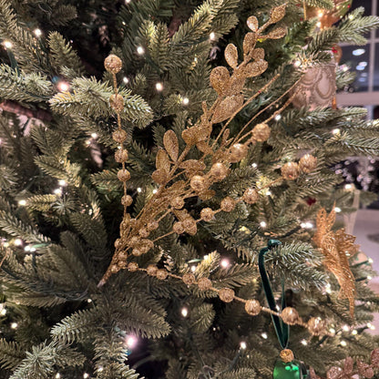Glittered Gold Eucalyptus Beaded Sprig – Foliage Decor for Trees and Garlands
