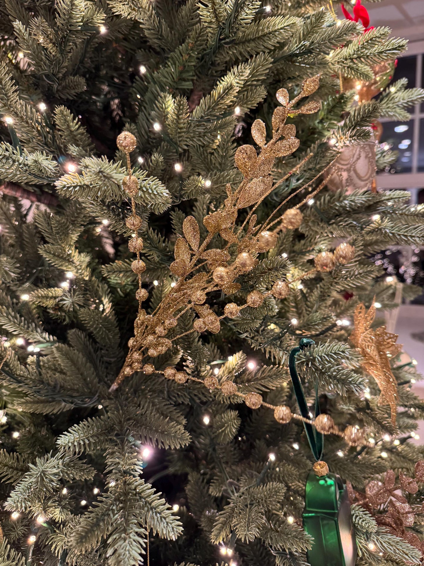 Glittered Gold Eucalyptus Beaded Sprig - Foliage Decor for Trees and Garlands