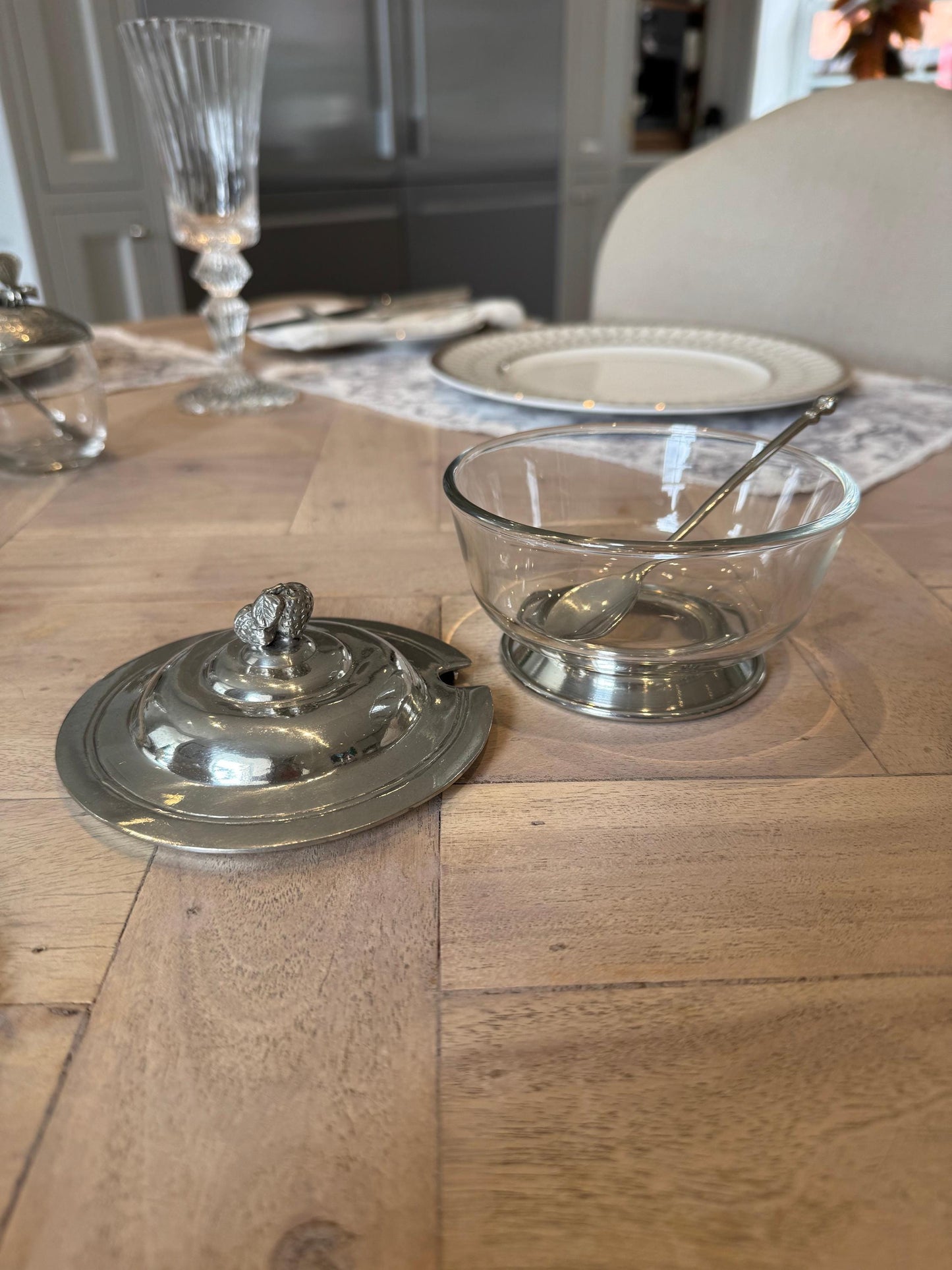 Glass & Pewter Pot with Spoon