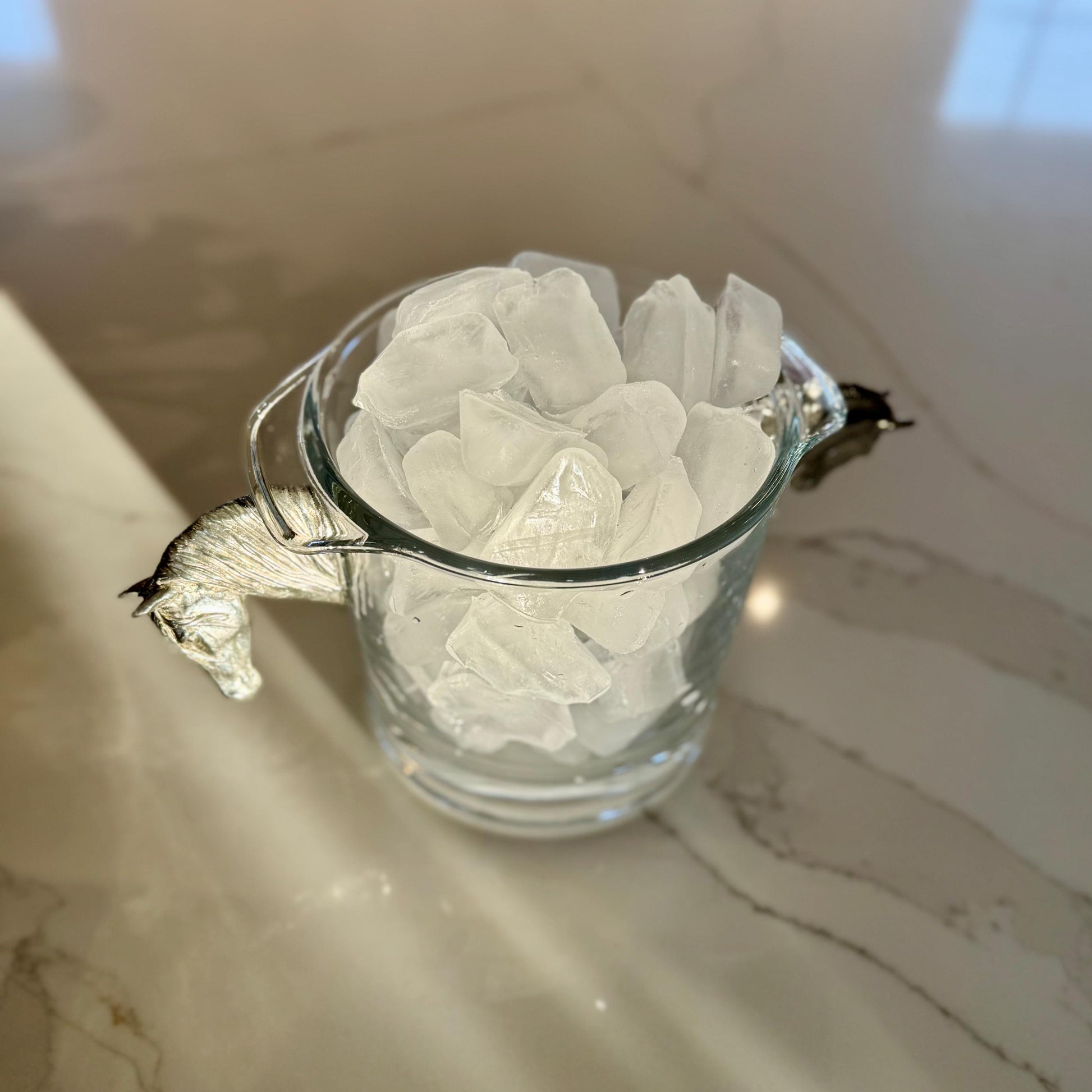 Glass Champagne Ice Bucket with Pewter Horse Head Handles