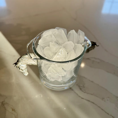 Glass Champagne Ice Bucket with Pewter Horse Head Handles