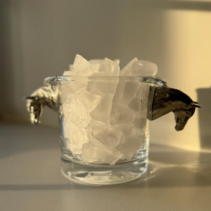 Glass Champagne Ice Bucket with Pewter Horse Head Handles