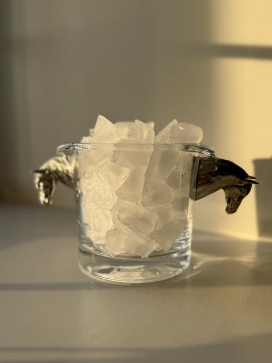 Horse Head Glass & Pewter Ice Bucket