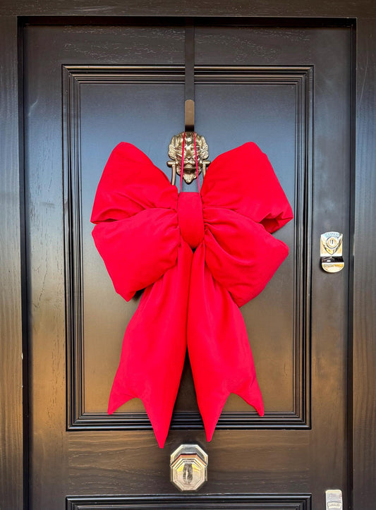 Red Velvet Double Plush Bow - Decor for Doors and Christmas Trees 85cm