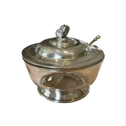 Glass Jam Pot with Pewter Lid & Spoon