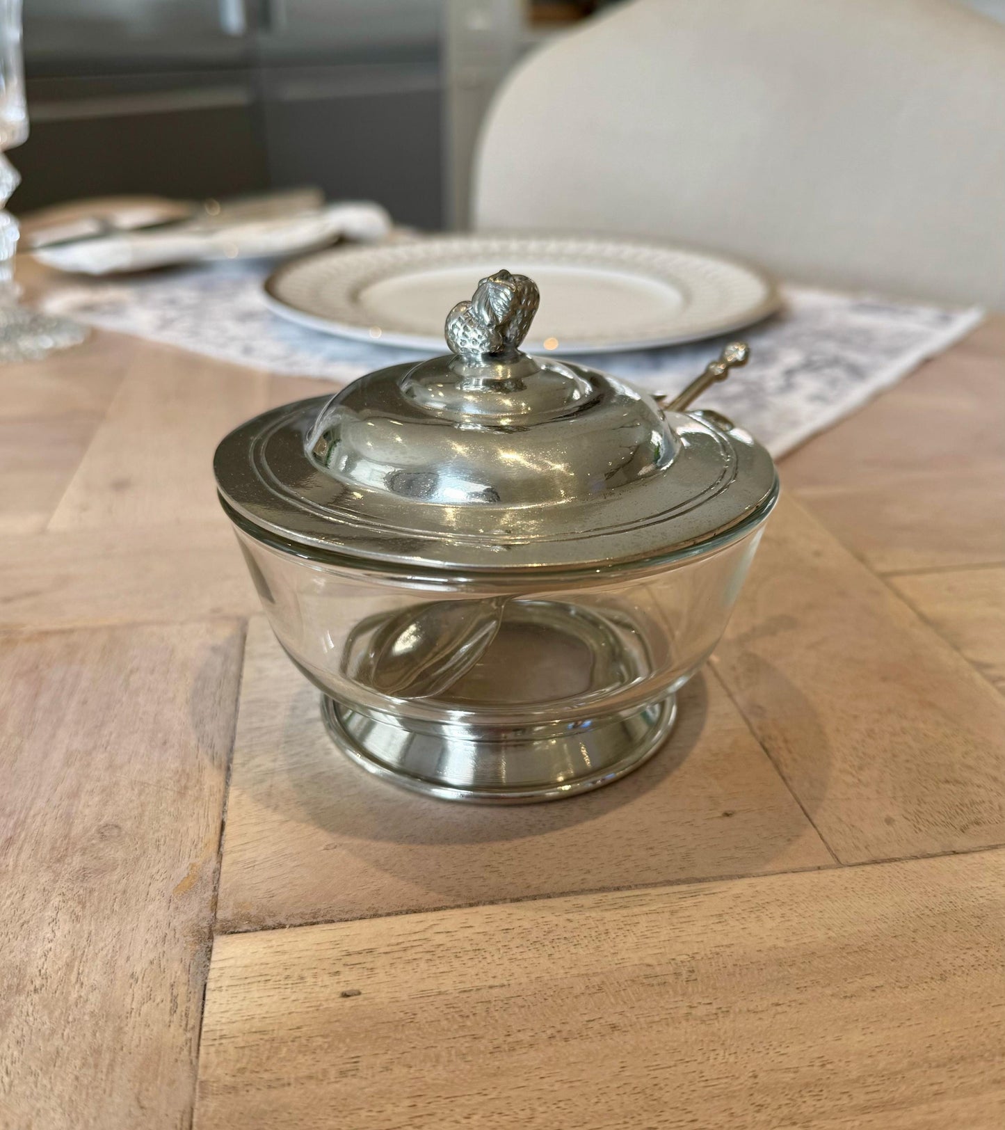Glass & Pewter Pot with Spoon