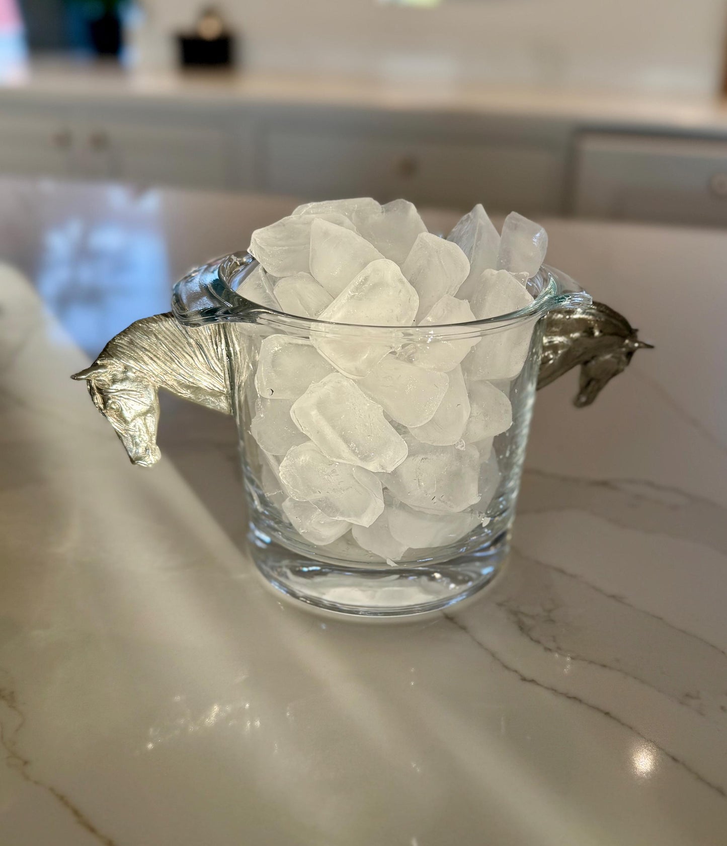 Horse Head Glass & Pewter Ice Bucket