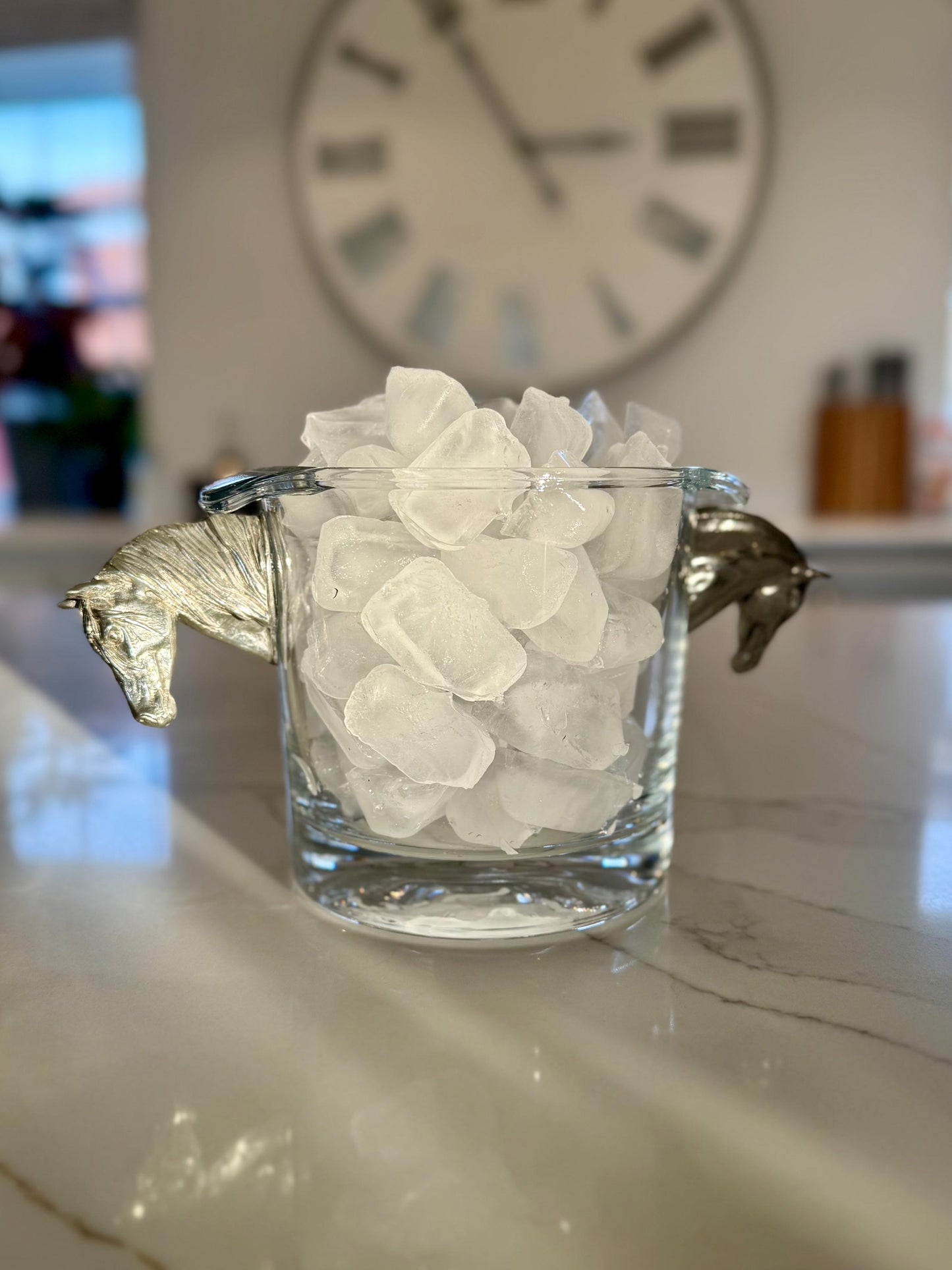 Horse Head Glass & Pewter Ice Bucket
