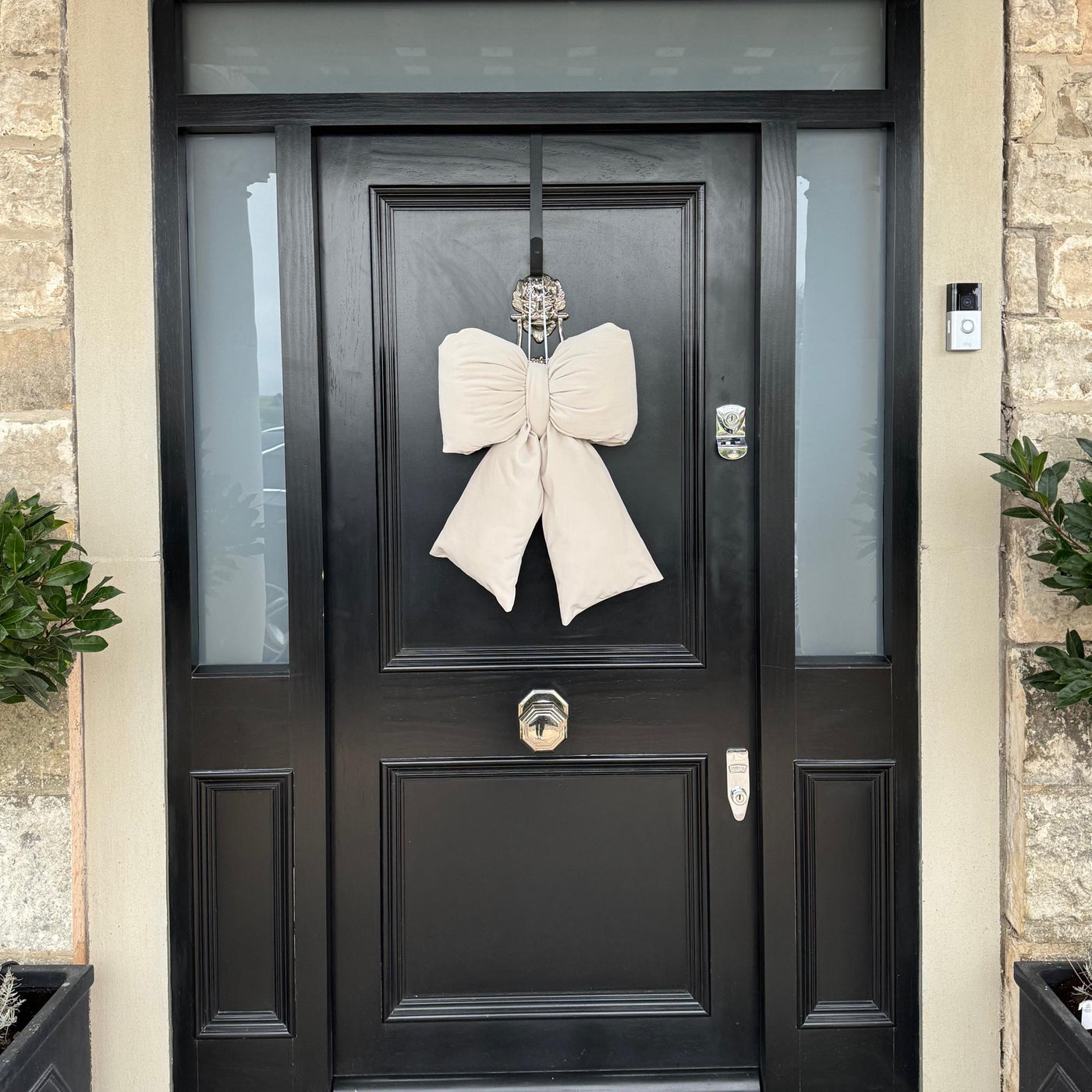 Handmade Beige Velvet Plush Bow - Decor for Doors and Christmas Trees in Various Sizes
