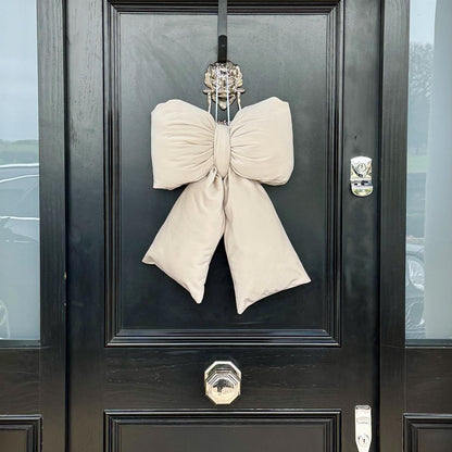 Handmade Beige Velvet Plush Bow - Decor for Doors and Christmas Trees in Various Sizes
