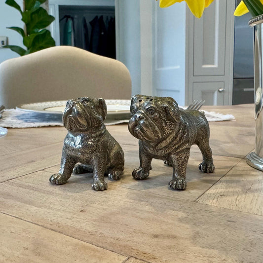 English Bulldog Salt and Pepper Set in Pewter