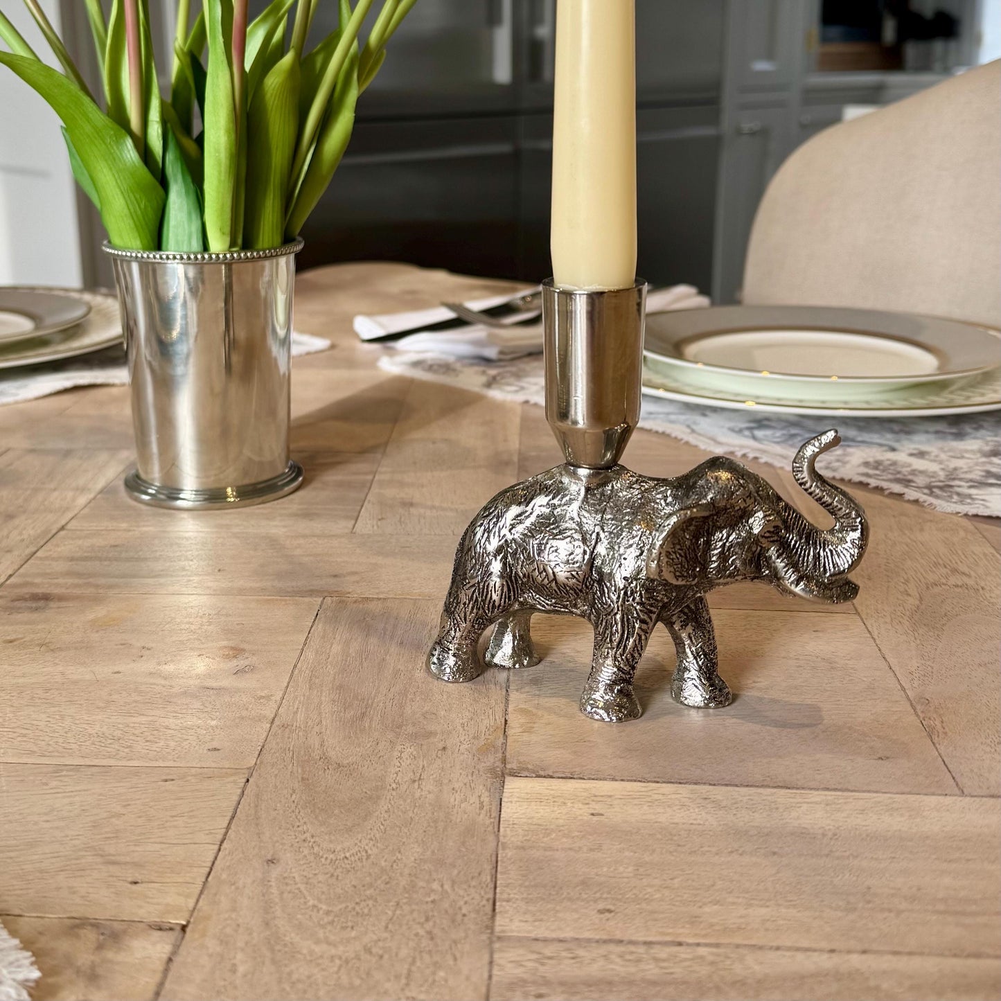 Elephant Candle Holder in brushed aluminium
