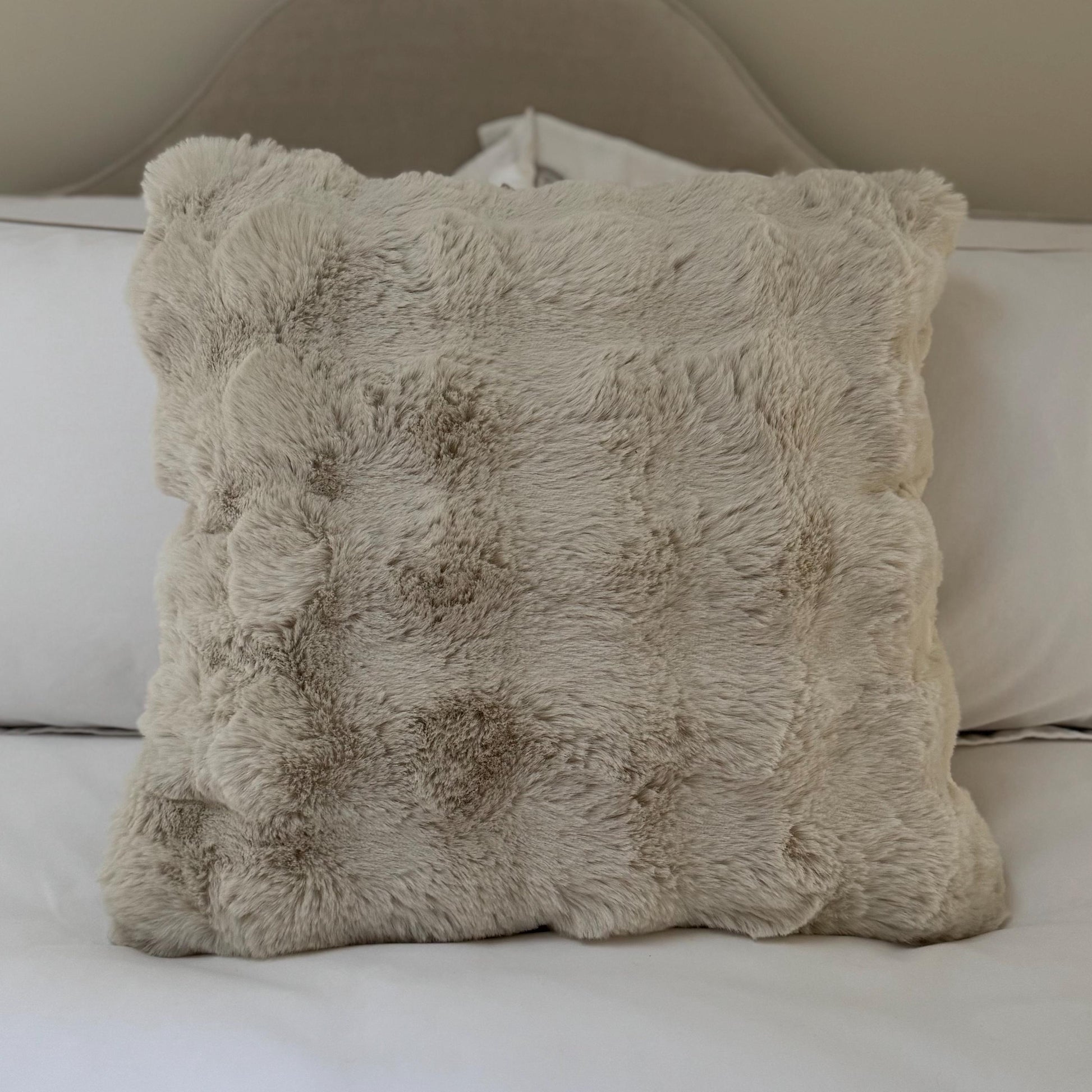 Supersoft Faux Fur Cushion – Beige, Mink, Grey & Green – Grey