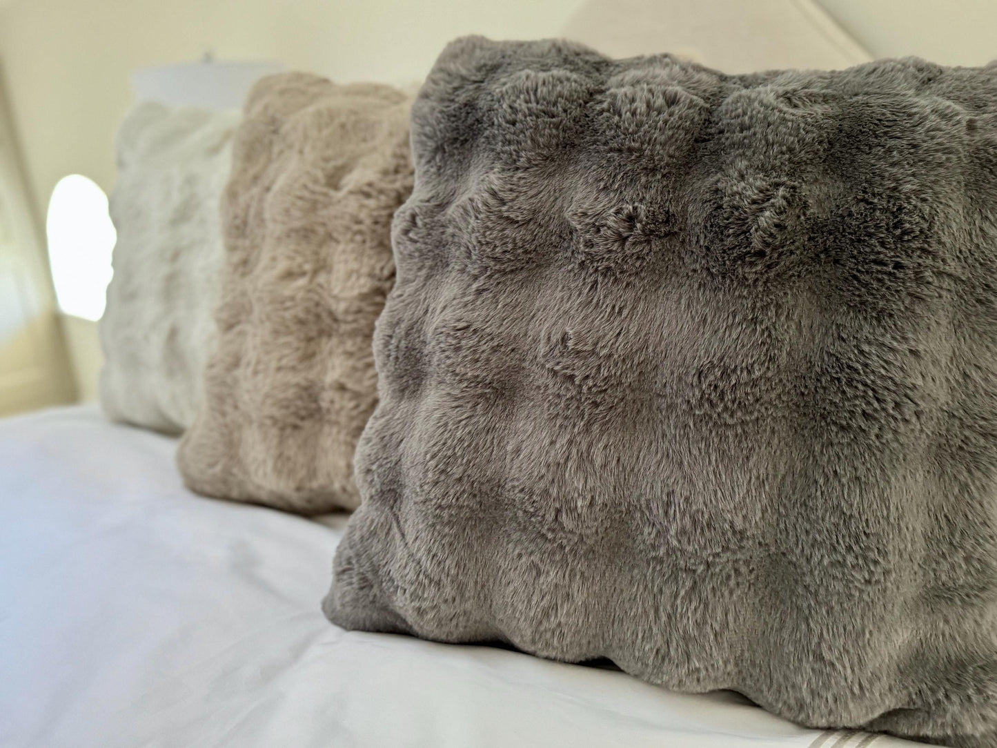Supersoft Faux Fur Cushion - Beige, Mink, Grey & Green