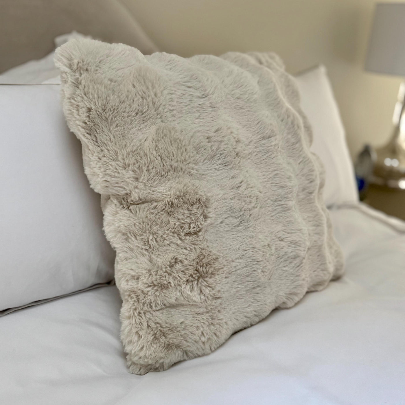 Supersoft Faux Fur Cushion – Beige, Mink, Grey & Green – Beige
