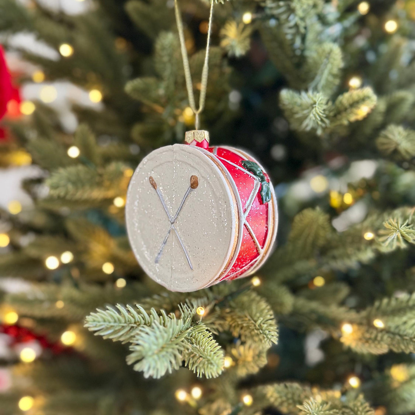 Red and White Drum Christmas Bauble – Christmas Tree, Wreath, Decoration
