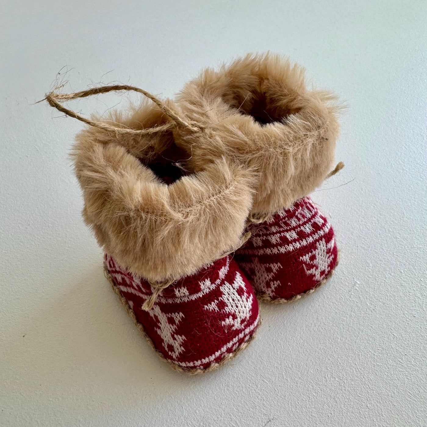 Knitted Christmas Boot Bauble with Brown Faux Fur