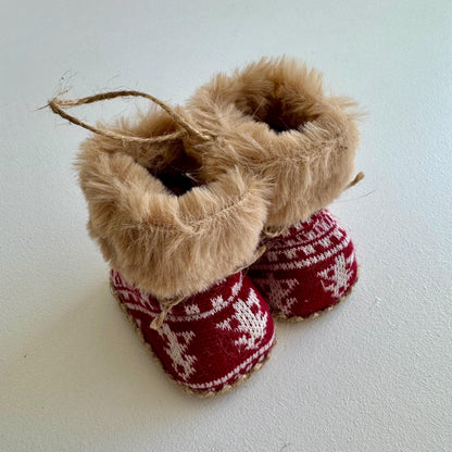 Knitted Christmas Boot Bauble with Brown Faux Fur