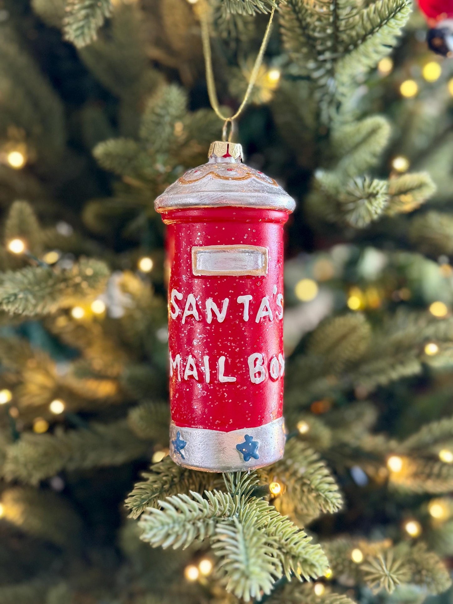 Santas Mailbox Christmas Bauble - Red Glitter Postbox Ornament