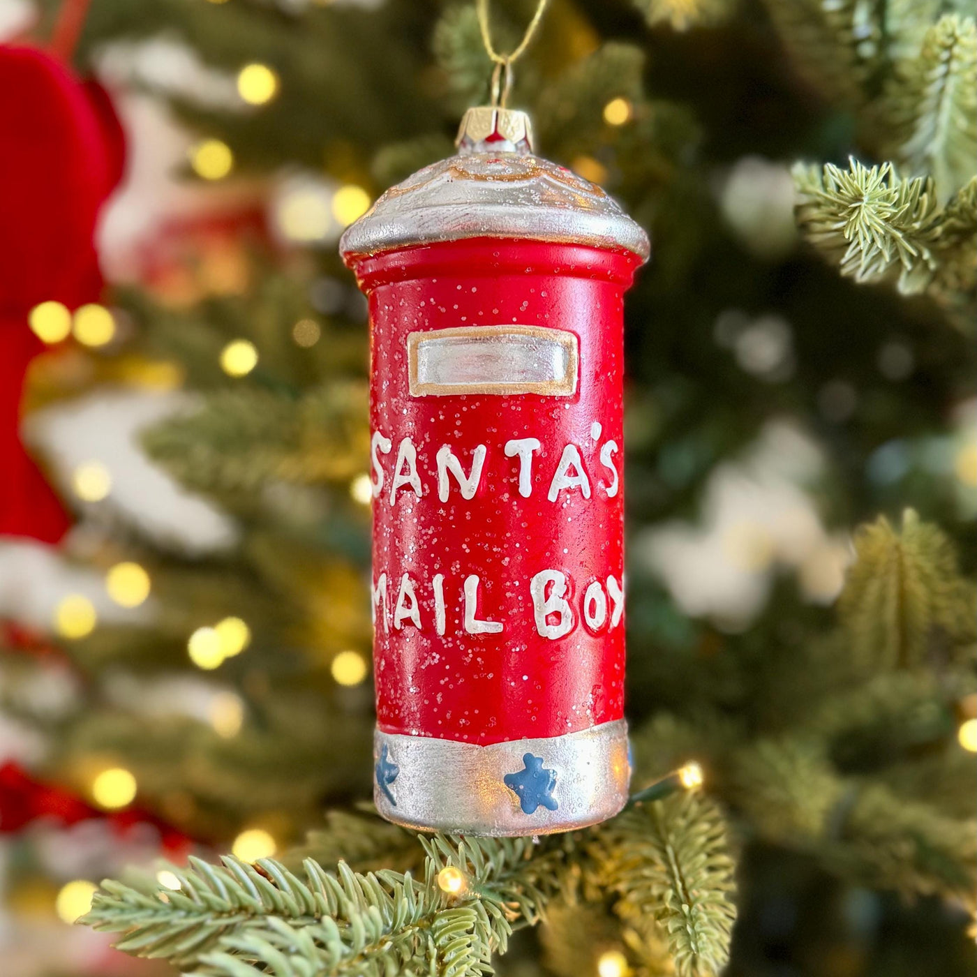 Santas Mailbox Christmas Bauble – Red Glitter Postbox Ornament