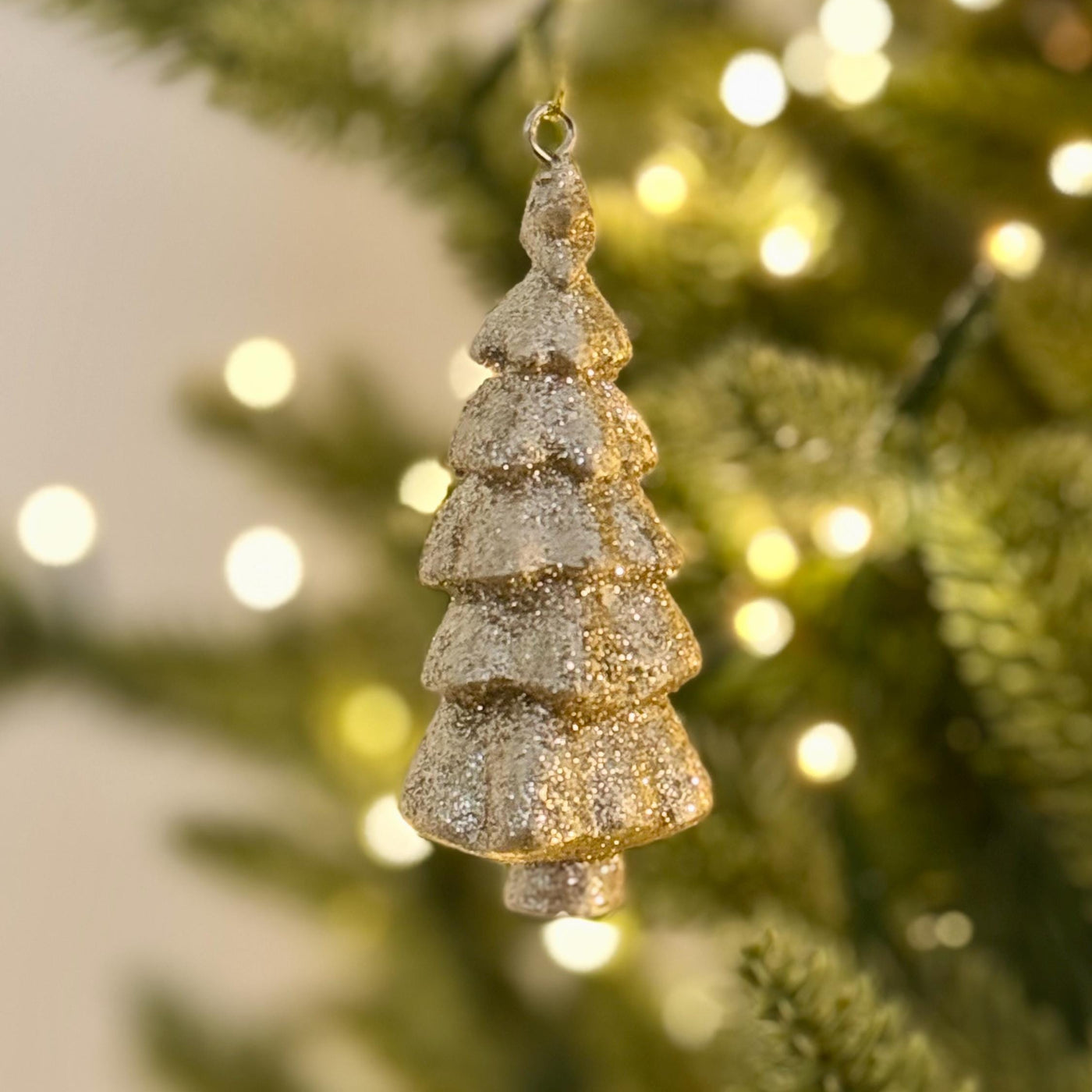 Gold Glittered Christmas Tree Bauble – Luxury Resin Decoration