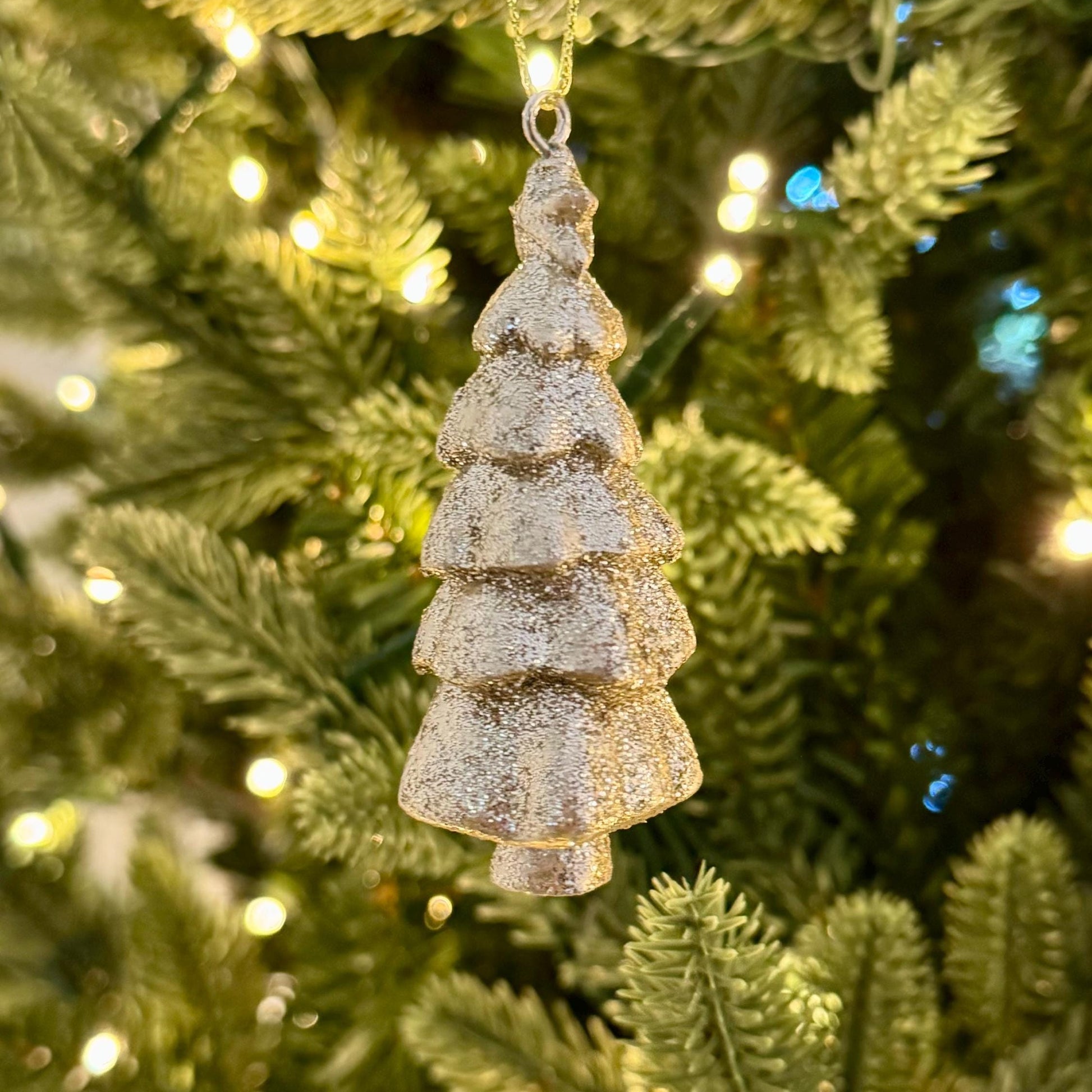 Gold Glittered Christmas Tree Bauble – Luxury Resin Decoration