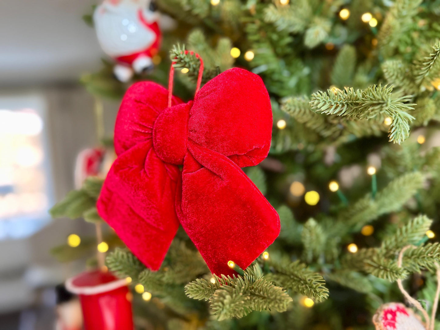Small Christmas Red Velvet Bow - Christmas Tree & Wreath Decoration