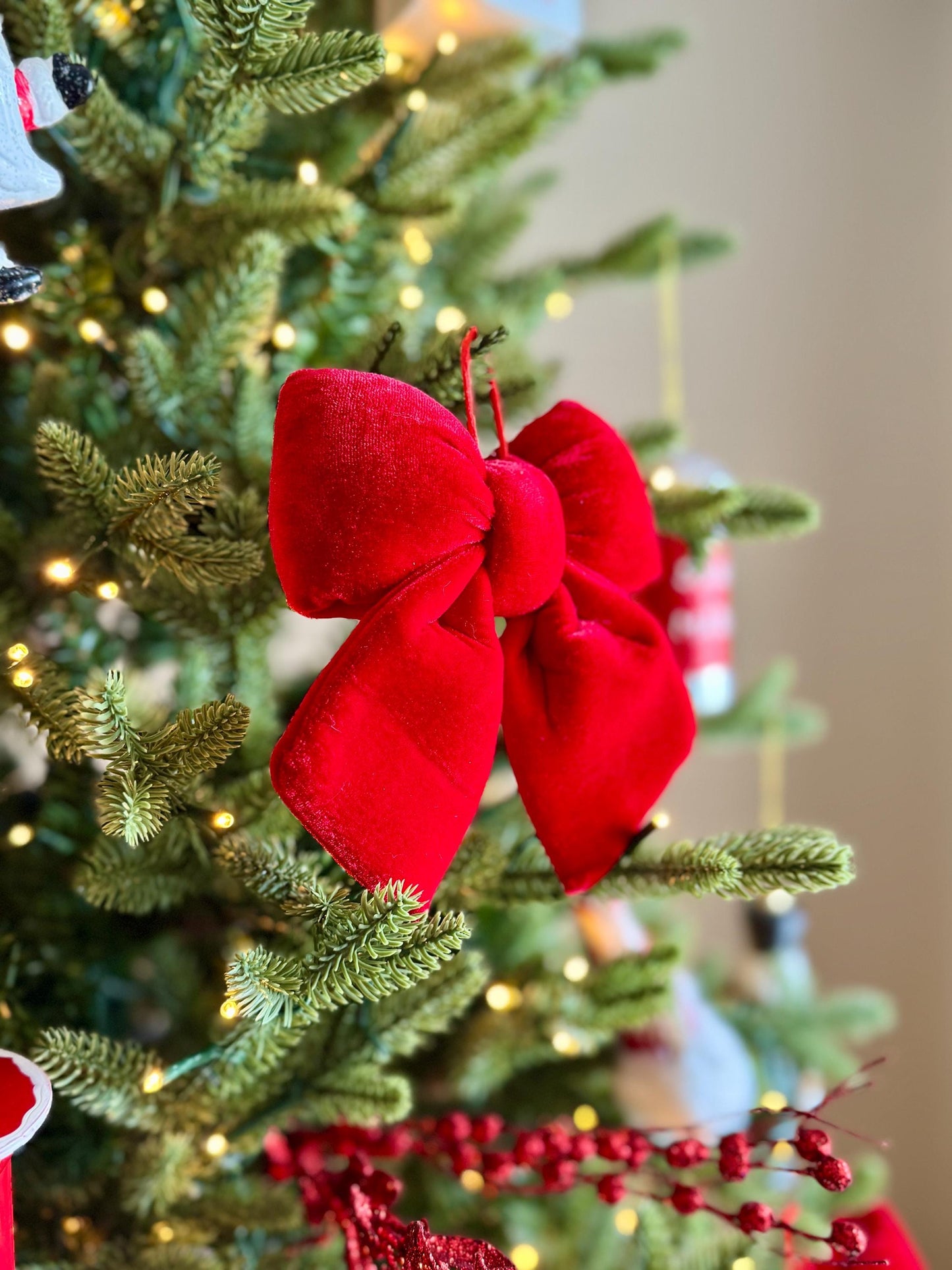 Small Christmas Red Velvet Bow - Christmas Tree & Wreath Decoration