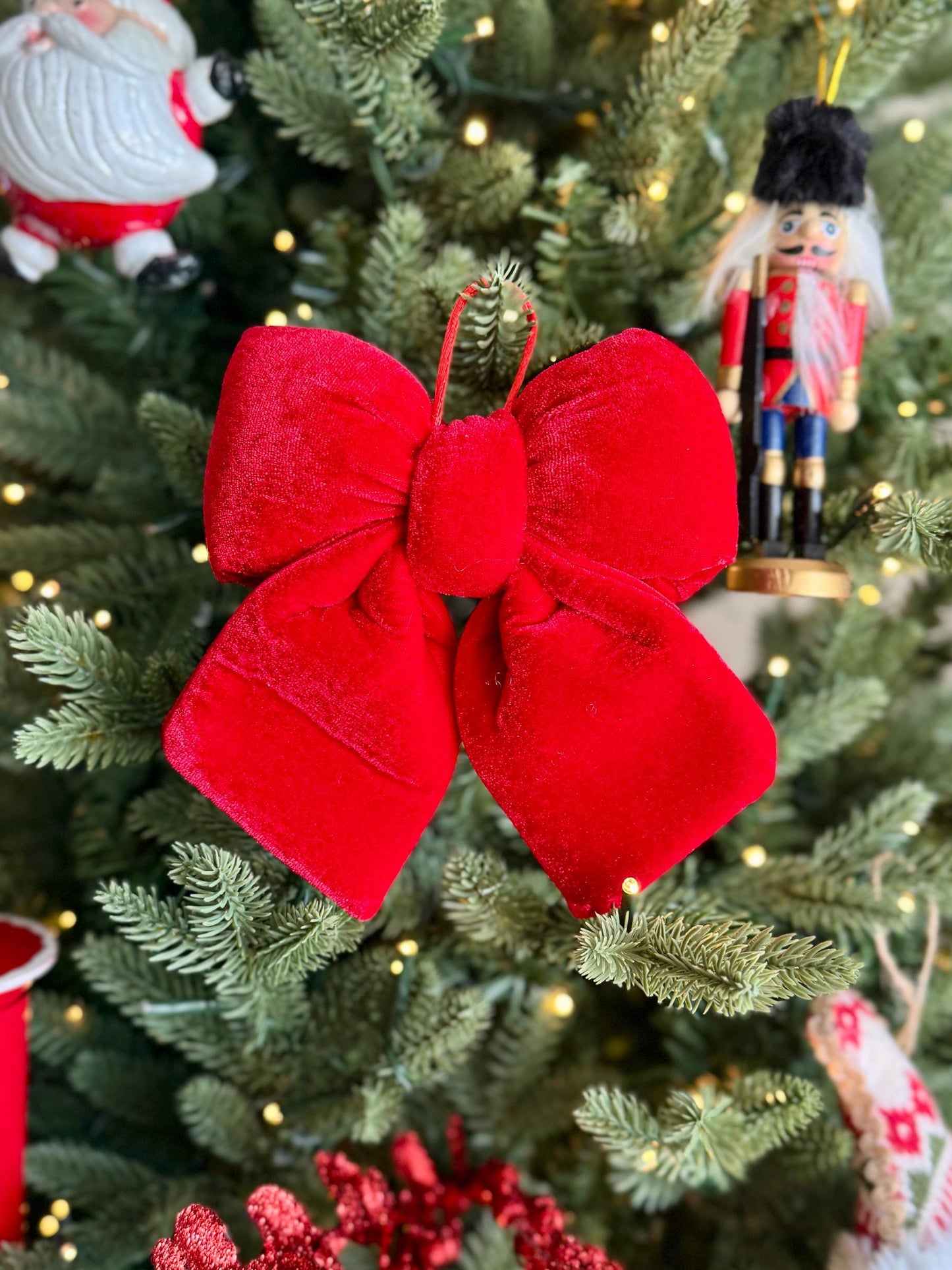 Small Christmas Red Velvet Bow - Christmas Tree & Wreath Decoration