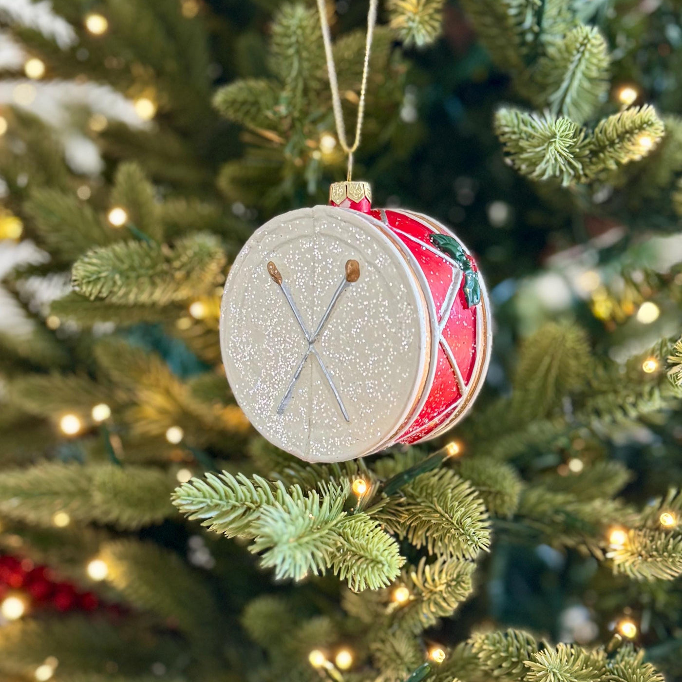 Red and White Drum Christmas Bauble – Christmas Tree, Wreath, Decoration